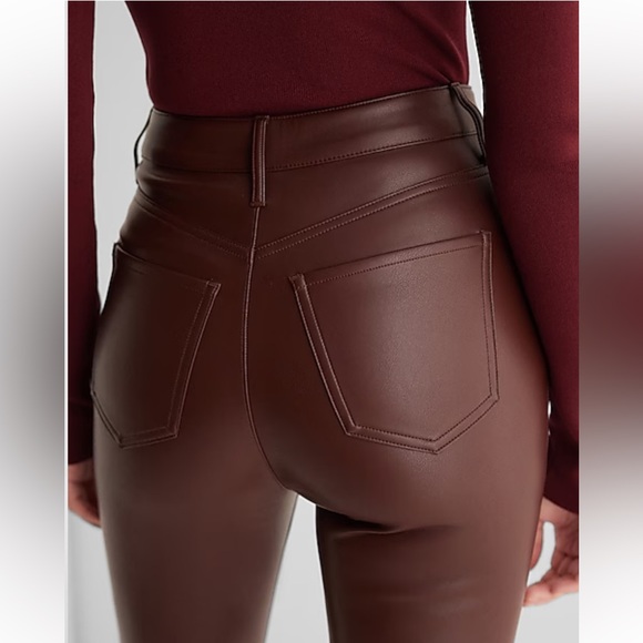 Express ox blood Super High Waisted Faux Leather '90s Slim Pant womens NEW - Picture 5 of 10
